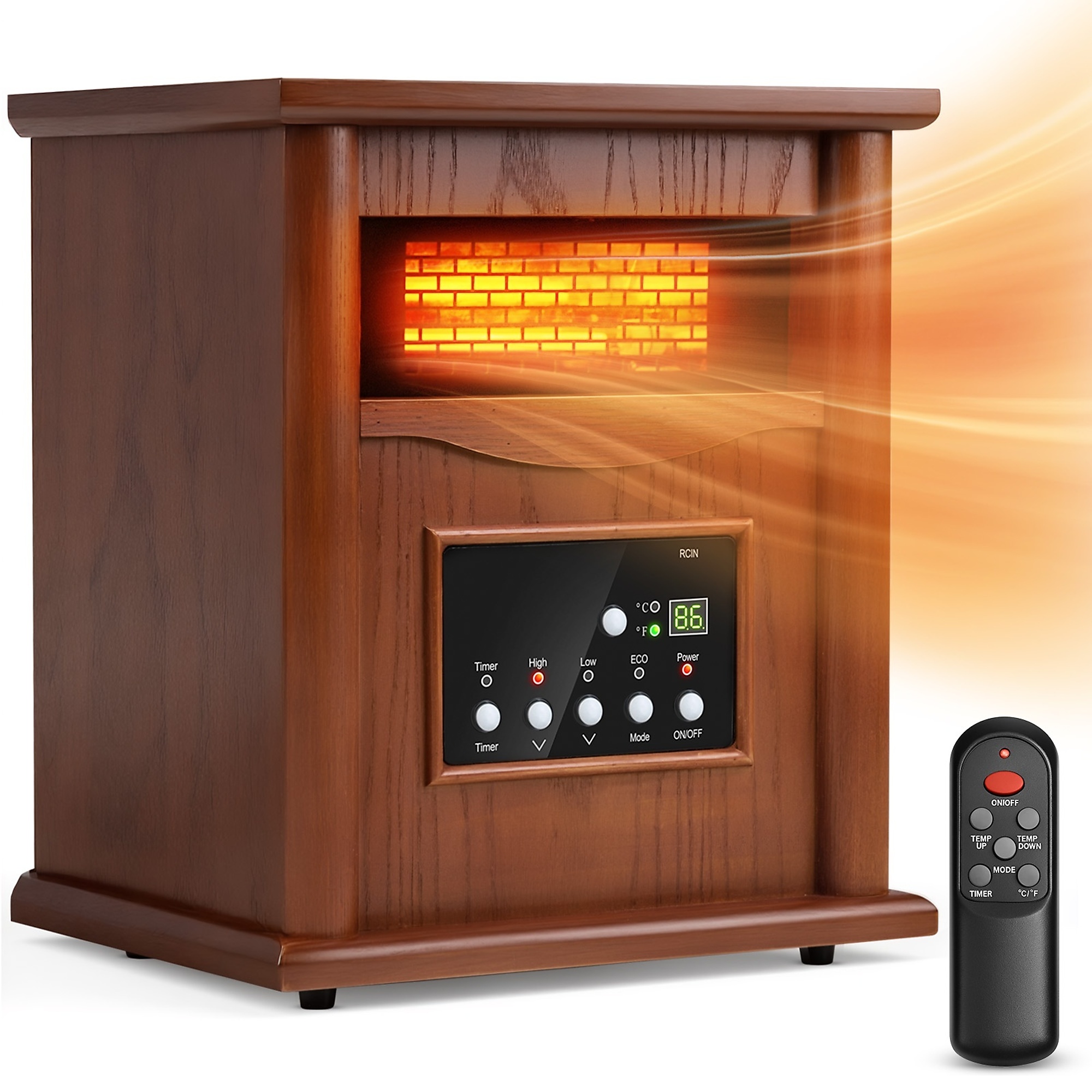 EdenDirect Electric Infrared Space Heater — 1500W, Quartz, Remote Control, 3 Heat Settings, 12-Hour Timer, Tip-Over & Overheat Protection, Model# NTEGD9315BCW-3J